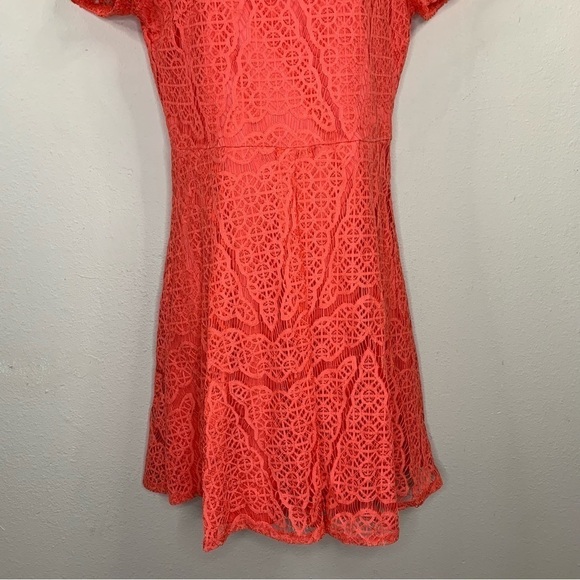 Size 6 Apt 9 Peach Orange Lace Event Party Cocktail Dress Short Sleeve - Picture 3 of 11